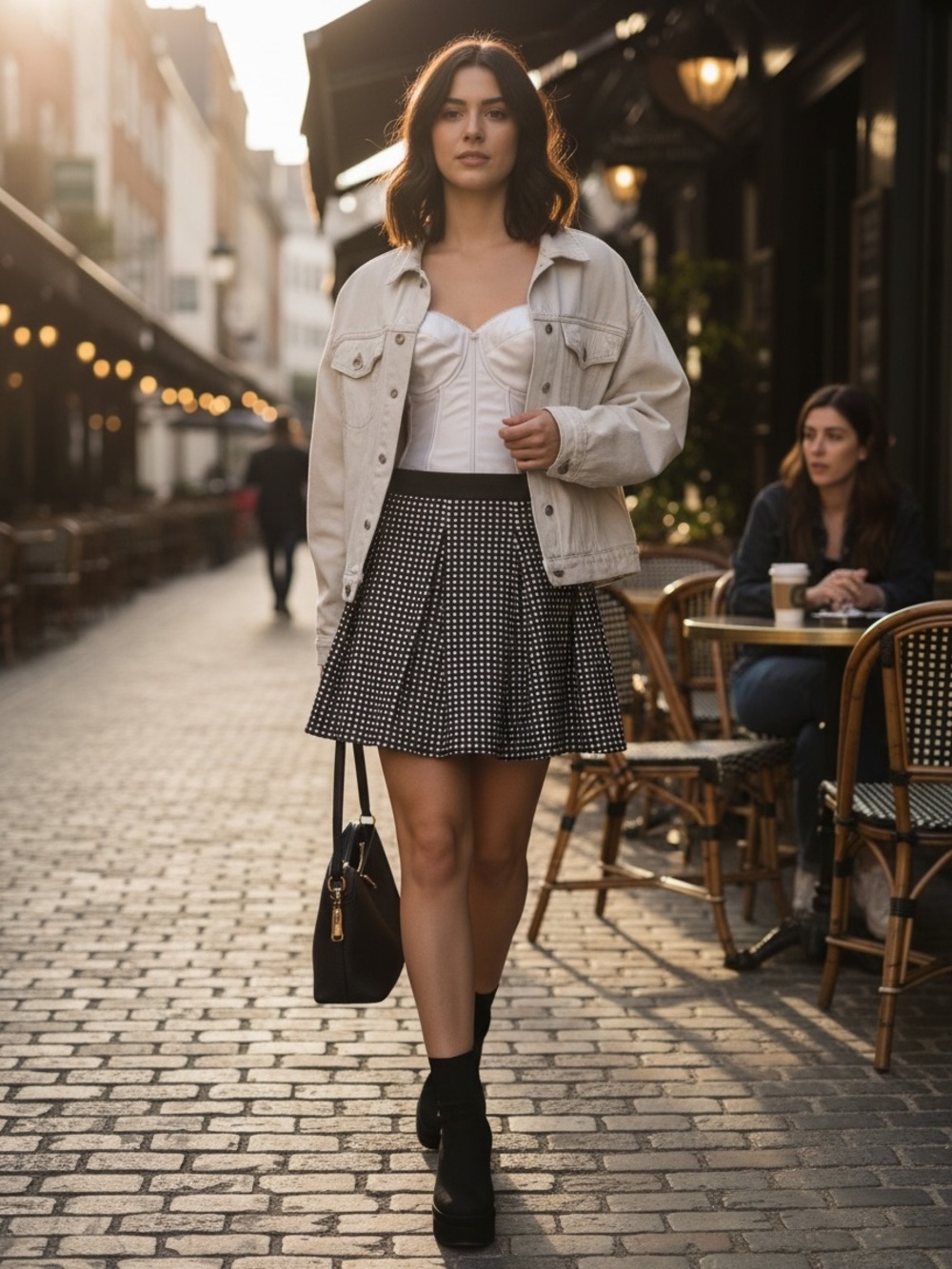 Romeo & Juliet Couture Black & White Checked Pleated Skater Skirt